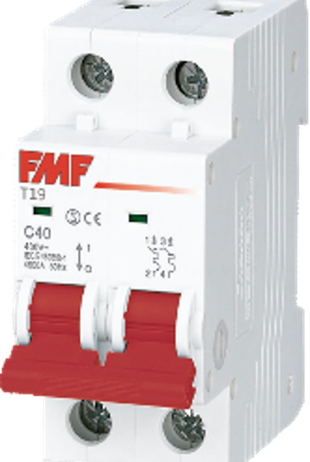 Mini Breaker termomagnético serie T19 2X6A, (6KA / 415V) (C) marca FMF