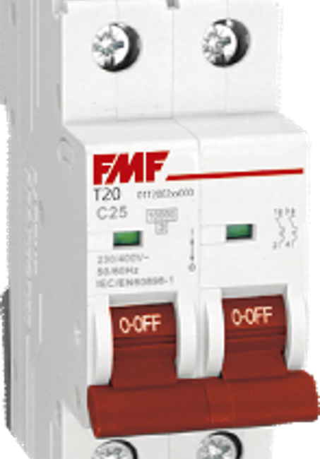 Mini Breaker termomagnético serie T20 2X6A, (10KA / 415V) (C) Marca FMF