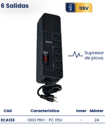 Regulador de voltaje 8 salidas Marca Mercury