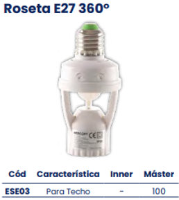Roseta con sensor de movimiento e27 360° Marca Mercury