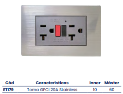 Toma gfci 20a stainless (titanium) Marca Mercury