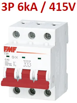Mini breaker termomagnético 3P 20A Curva C Marca FMF