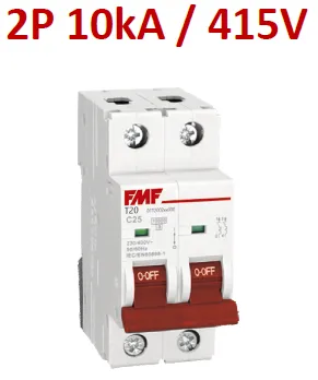 Mini breaker termomagnético 2P 20A Curva C Marca FMF