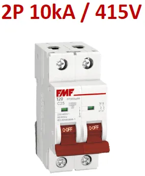 Mini breaker termomagnético 2P 25A Curva C Marca FMF
