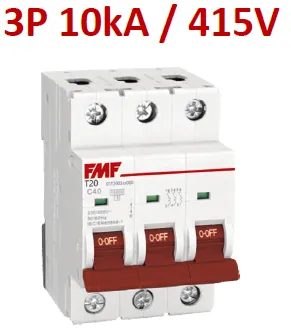 Mini breaker termomagnético 3P 20A Curva C Marca FMF