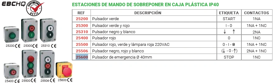 Estaciones de mando de sobreponer en caja plástica ip40 Contactos 1NC Marca EBCHQ - Image 2