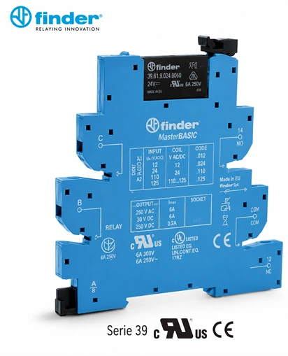 Interfaces modulares a relé / 5 pines / 240vac/dc / conexión tipo push-in / admite modulo porta fusible. Marca FINDER