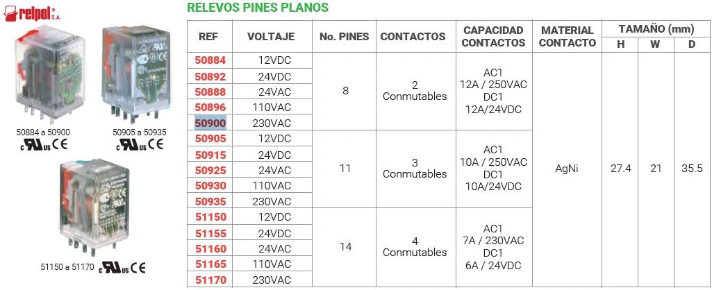 Relevo 8 pines planos 230VAC Marca RELPOL - Image 2