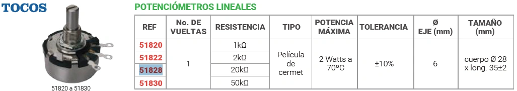 Potenciómetro lineal 1 vuelta 20 kΩ Marca TOCOS - Image 2