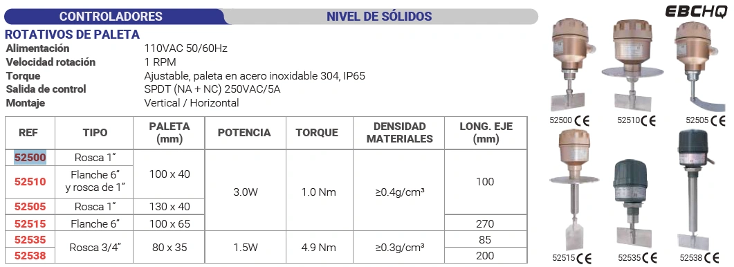 Rotativos de paleta para solidos Rosca 1” Marca EBCHQ - Image 2
