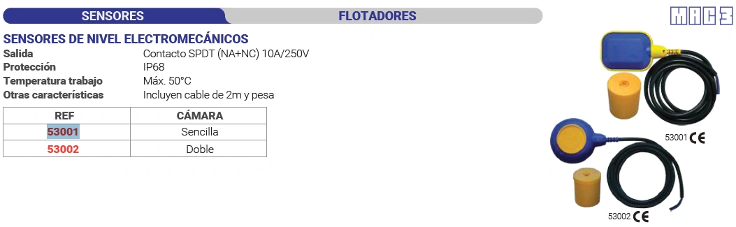 Sensores de nivel electromecánicos (flotadores) Camara Sencilla Marca MAC3 - Image 2