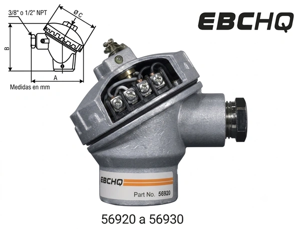 Cabezotes para termocuplas y rtd KNE  49mm Marca EBCHQ