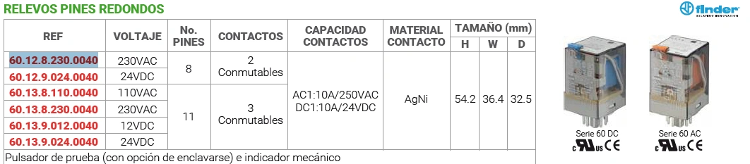 Relevo 8 pines redondos 230VAC Marca FINDER - Image 2
