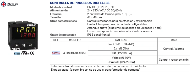 Control de procesos digitales temperatura SSR (12V 30mA) Marca PIXSYS - Image 2