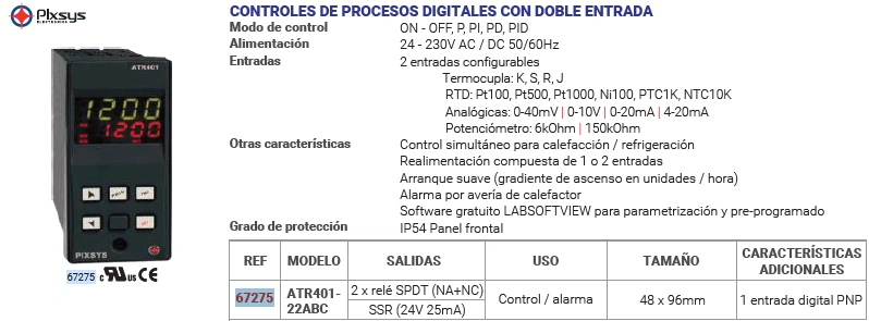 Control de procesos digitales con doble entrada 48 x 96mm Marca PIXSYS - Image 2