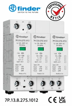 DPS Tipo 1+2 Tripolar 275 VAC 12.5 kA con Contacto Remoto Finder Ref. 7P.13.8.275.1012