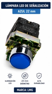 Lámpara LED de Señalización Azul 22 mm Marca LMG