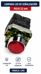 Lámpara LED de Señalización Roja 22 mm Marca LMG
