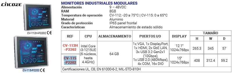 Monitores industriales modulares 64 GB Marca CINCOZE - Image 2