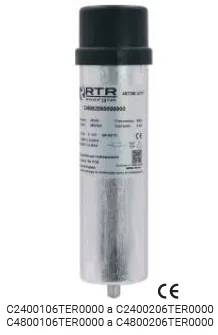 Condensador trifásico para corrección de factor de potencia, 2 kVAr, 240 VAC, 60 Hz, conexión delta, serie TER Marca RTR