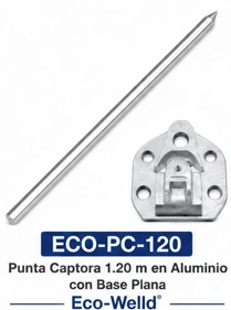 Punta Captora 1.20 m en Aluminio con Base Plana Marca Eco-Welld
