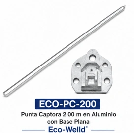 Punta Captora 2.00 m en Aluminio con Base Plana Marca Eco-Welld