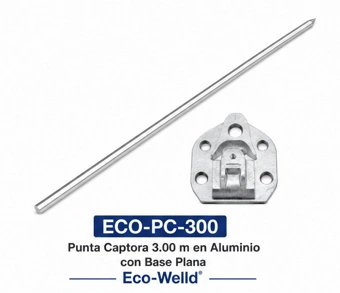 Punta Captora 3.00 m en Aluminio con Base Plana Marca Eco-Welld