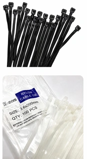Amarre Plástico 100 x 2.5 mm Blanco/Negro Marca LMG