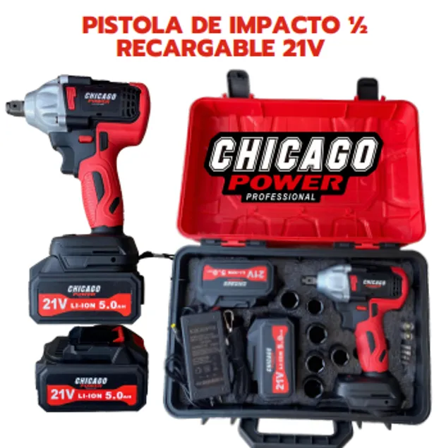 Pistola de impacto ½ recargable 21v Marca Chicago Power professional