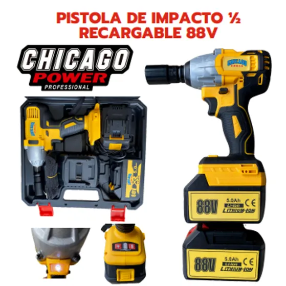 Pistola de impacto ½ recargable 88v Marca Chicago Power professional