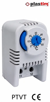 Termostato para Ventilación 0-60°C 10A 250VAC Azul Riel DIN Marca PLASTIM
