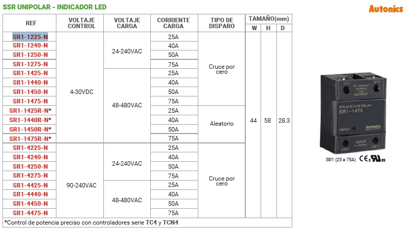 Ssr unipolar - indicador led / 25A Marca AUTONICS - Image 2