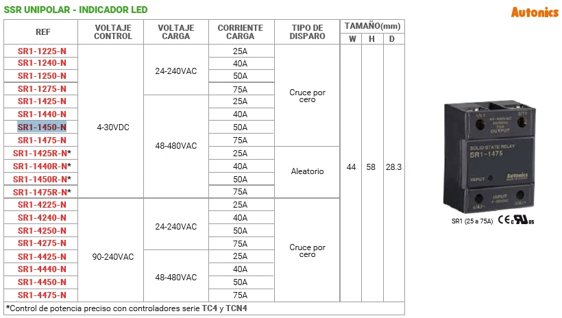 Ssr unipolar - indicador led / 50A Marca AUTONICS - Image 2