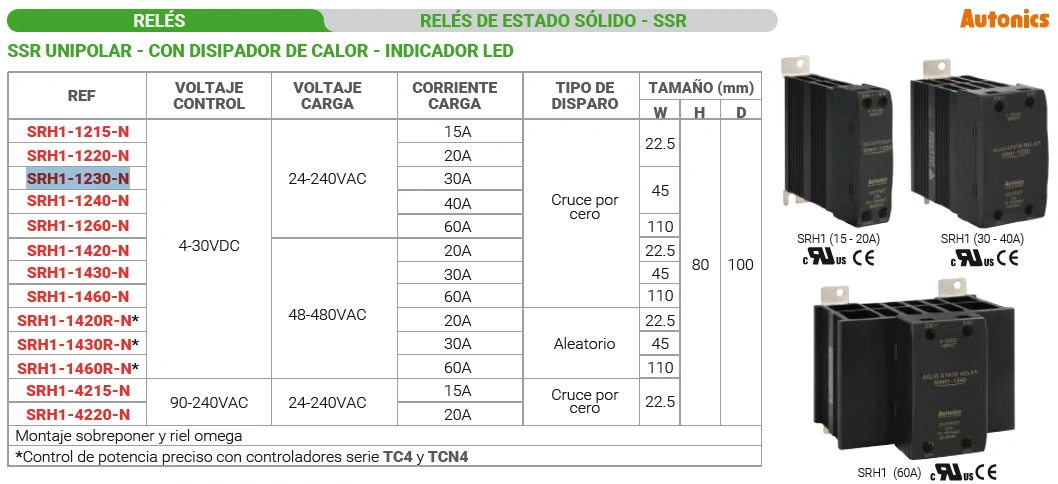 Ssr unipolar - con disipador de calor - indicador led / 60 Marca AUTONICS - Image 2