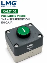 Pulsador Verde en Caja 1NA Sin Retención Marca LMG