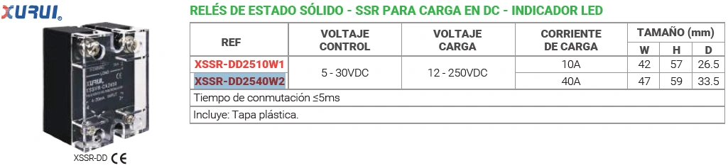 Relé de estado sólido 40A - ssr para carga en dc - indicador Led Marca XURUI - Image 2