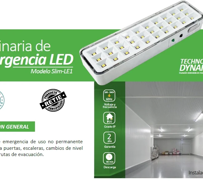 Lámpara de Emergencia Ajustable SLIM-LE1 Serie C LED 0,6 a 1,2 W / 24Horas, a pared/ Mrc. Lu Marca Lumek