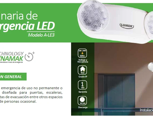 Lámpara de Emergencia Ajustable A-LE3 Serie A LED 2.4 W 24Horas, a pared/ Marca Lumek