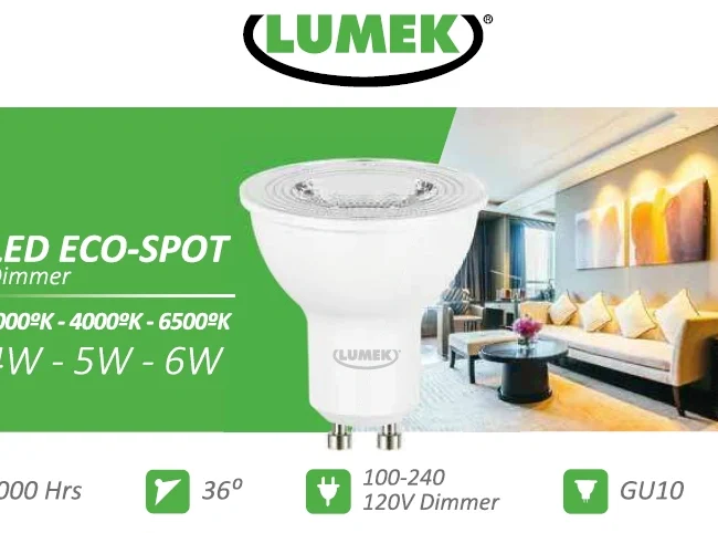 Bombillo LED eco SPOT GU10 Dimerizable / 6W 6500K. Marca Lumek