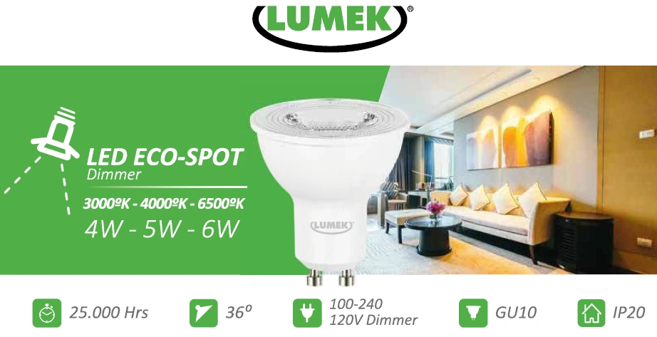 Bombillo LED eco SPOT GU10 . 6W 6500K Marca Lumek