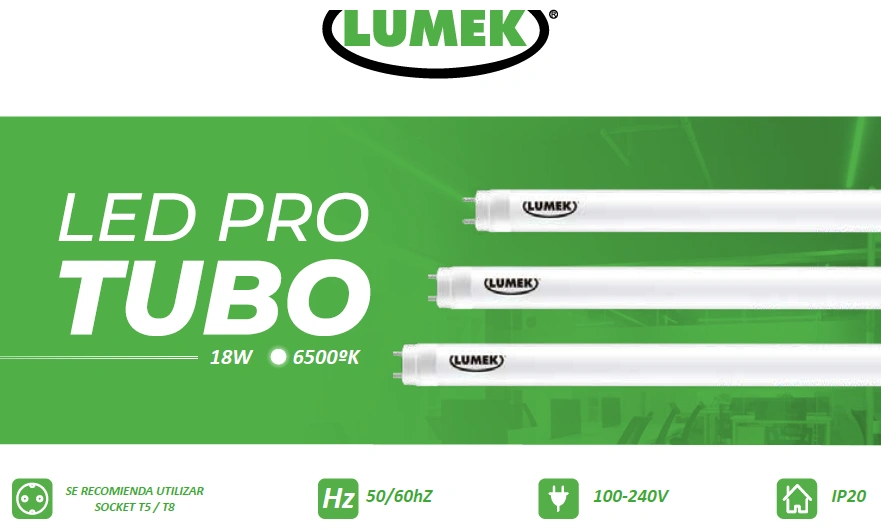 TUBO LED PRO. Tubo T8 / 24.5 W 6500K Policarbonato. Marca Lumek