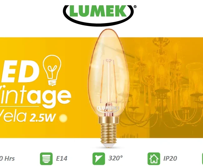 Bombillo LED eco Vintage Vela / 2,5W 2000K Rosca E14. Marca Lumek