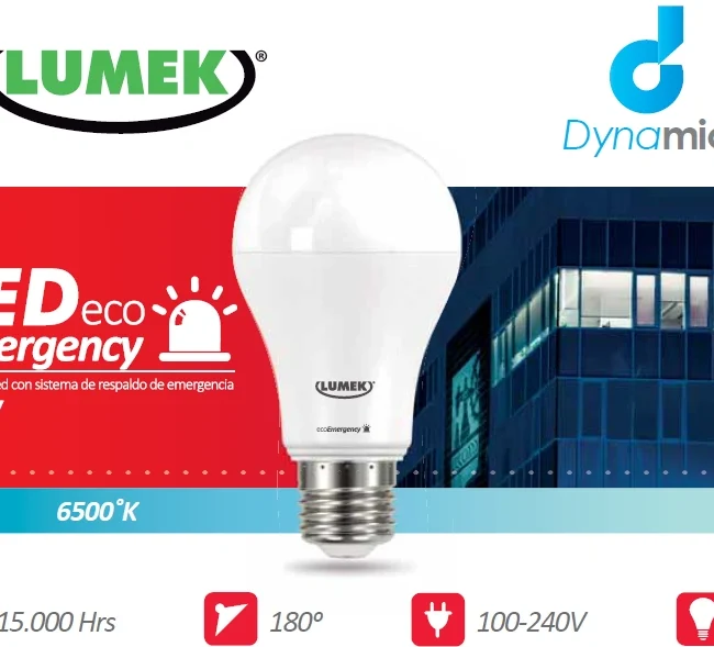 LED eco Emergency /Con bateria interna 1Hora de respaldo/ 7W 6500K Rosca E27 Marca Lumek