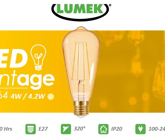 Bombillo LED eco Vintage St64 / 4.2W . 2000K Rosca E27 . Marca Lumek