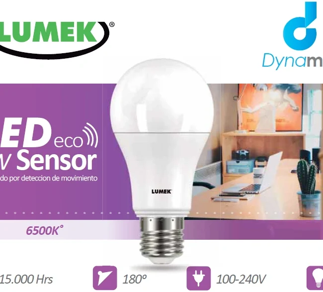 Bombillo LED eco Sensor / 9W 6500K, con sensor de Proximidad 5m 120°. Marca Lumek