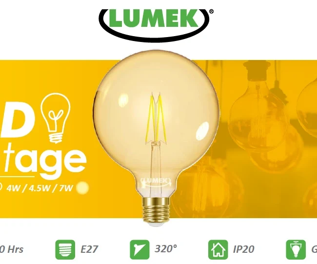 Bombillo LED eco 2000 120 Vintage Globo / 7W. 2000K Rosca E27 . Marca Lumek