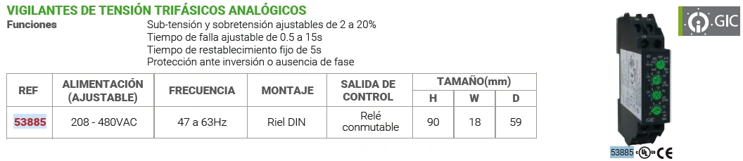 Vigilante de tensión trifásicos analógicos Marca GIC - Image 2
