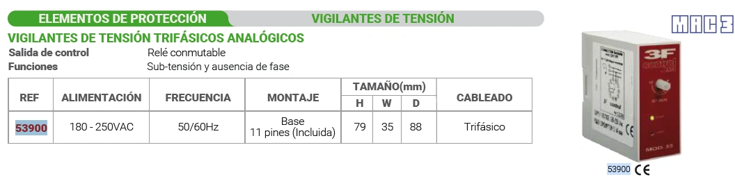 Vigilante de tensión trifásicos analógicos 180 - 250VAC Marca MAC3 - Image 2