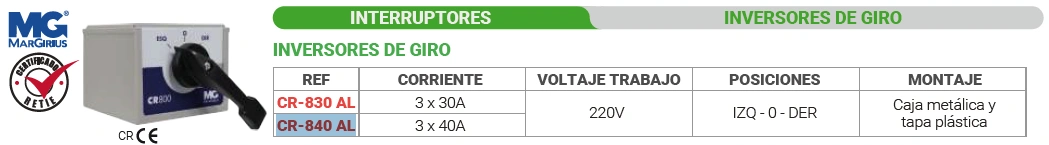 Inversor de giro 3 x 40a 220v caja metal plástica Marca MARGIRIUS - Image 2