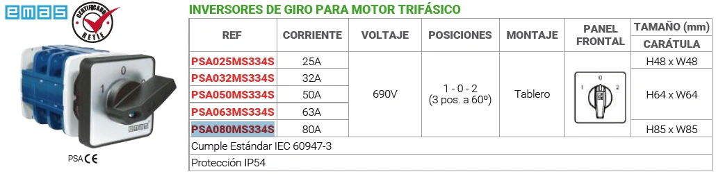 Inversores de giro para motor trifásico 80a/690v Marca EMAS - Image 2